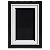 (B842) Providence Noa Black & White Border Washable Area Rug, 5x7