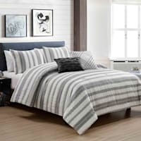 5-Piece Tucson Grey & White Jacquard Striped Comforter Set, Queen
