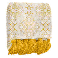 Honeybloom Yellow Medallion Patterned Throw Blanket with Tassels, 50x60