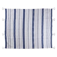 Navy Blue Woven Striped Tassel Throw Blanket, 50x60