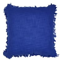 Tracey Boyd Blue Slub Woven Throw Pillow with Fringe, 18"