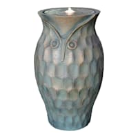 Honeybloom Pre-Lit Patina Owl Outdoor Fountain, 25.5"