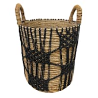 Found & Fable Round Abaca with Black Macrame Storage Basket, Medium