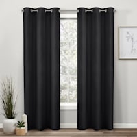 Black Basket Weave Light Filtering Curtain Panel, 84"