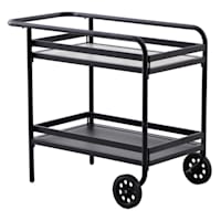Laila Ali Sydney Black Steel Patio Bar Cart with Wheels, 32x12