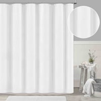 Providence White Peony Striped Woven Shower Curtain, 72"