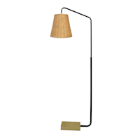 Honeybloom Black & Brass Finish Task Floor Lamp with Wicker Shade, 60"