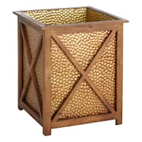 Honeybloom Honey Hammered Metal & Wood Outdoor Planter, Medium