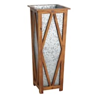 Honeybloom Galvanized Metal & Wood Tall Outdoor Planter, Extra Large