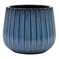 Blue Ribbed Round Outdoor Clay Planter, Large