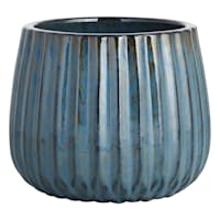 Blue Ribbed Round Outdoor Clay Planter, Medium