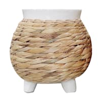 Honeybloom Woven White Ceramic Outdoor Planter, Small