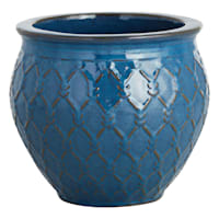 Providence Blue Glazed Barbed Wire Outdoor Planter, Medium