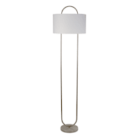 Laila Ali Silver Oval Metal & Marble Base Floor Lamp with White Fabric Drum Shade, 60"