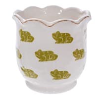 Honeybloom Indoor Scalloped Edge Frog Ceramic Pot, Medium