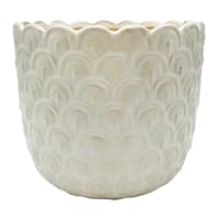 Honeybloom Indoor White Scalloped Ceramic Pot, Medium