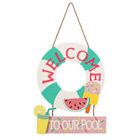 Sunny Club Welcome to Our Pool Wooden Outdoor Wall Decor, 18"