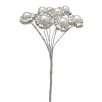 Pearl & Silver Rhinestone Floral Pick, 6"