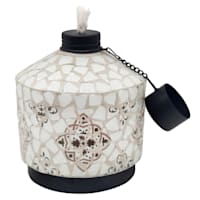 White Pottery Mosaic Tabletop Torch, 6"
