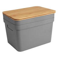 2-Pack Grey Storage Bin with Bamboo Lid, 15l