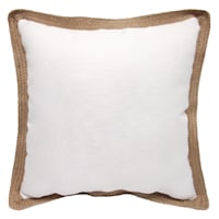 White Jute Trim Outdoor Throw Pillow, 18"