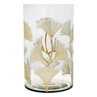 Etched Ginkgo Leaf Glass Hurricane Candle Holder, 10"