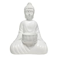 Found & Fable White Ceramic Buddha Candle Holder, 6.5"