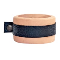Tracey Boyd Black Leather & Clay Candle Holder, 3"
