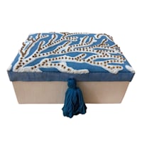 Blue Fabric Decorative Box with Tassel, 4x7