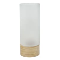 Frosted Glass Wood Base Candleholder, 16"