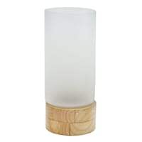 Frosted Glass Wood Base Candleholder, 14"