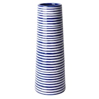 Tracey Boyd Blue & White Tapered Striped Ceramic Vase, 12"
