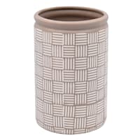 Found & Fable Tan & Ivory Print Ceramic Cylinder Vase, 7"