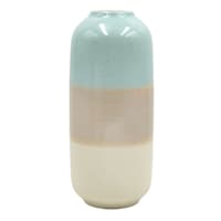 Blue & Terracotta Striped Ceramic Vase, 12"