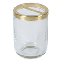 Found & Fable Jasper Clear Glass Toothbrush Holder with Gold Accents, 4"