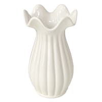 Willow Crossley White Ribbed Pie Crust Rim Ceramic Vase, 10"