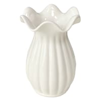 Willow Crossley White Ribbed Pie Crust Rim Ceramic Vase, 7"