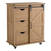 Honeybloom Jacob 3-Drawer Wooden Sliding Barn Door Cabinet, Brown