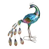 LED Metal Peacock Outdoor Garden Statue with Timer, 23"