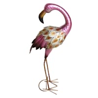 Metal Flamingo Outdoor LED Garden Statue with Timer, 30"
