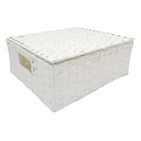 White Paper Rope Rectangle Storage Basket with Lid, Large