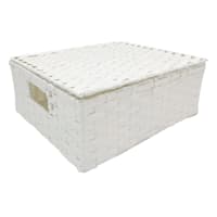 White Paper Rope Rectangle Storage Basket with Lid, Medium
