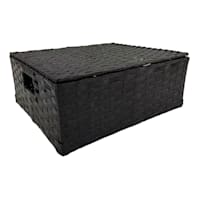 Black Paper Rope Rectangle Storage Basket with Lid, Medium