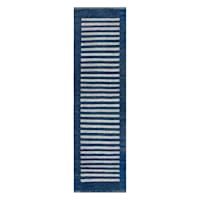 (B856) Honeybloom Roka Blue & White Striped Runner, 2x7