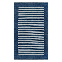 (B856) Honeybloom Roka Blue & White Striped Accent Rug, 3x5