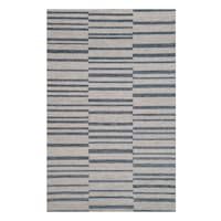 (A507) Ty Pennington Owens Blue & White Broken Stripe Area Rug, 7x9