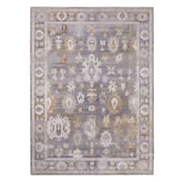 (A509) Found & Fable Thornhill Grey & Gold Floral Medallion Area Rug, 5x7