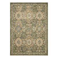 (A496) Honeybloom Victoria Sage Floral Hooked Area Rug, 5x7