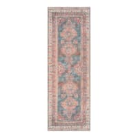 (B859) Colin Red & Blue Multi Medallion Washable Runner, 2x7
