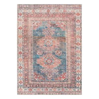 (B859) Colin Red & Blue Multi Medallion Washable Area Rug, 5x7